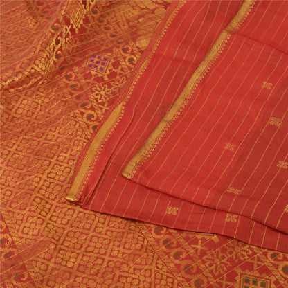 Sanskriti Vintage Red Sarees Pure Silk Brocade/Banarasi Hand Woven Sari Fabric