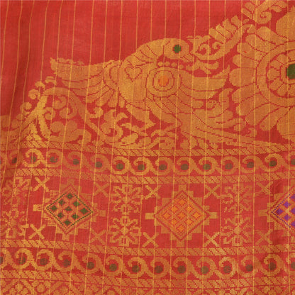 Sanskriti Vintage Red Sarees Pure Silk Brocade/Banarasi Hand Woven Sari Fabric