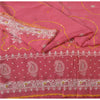 Sanskriti Vintage Pink Sarees Pure Georgette Silk Hand Embroidered Fabric Sari