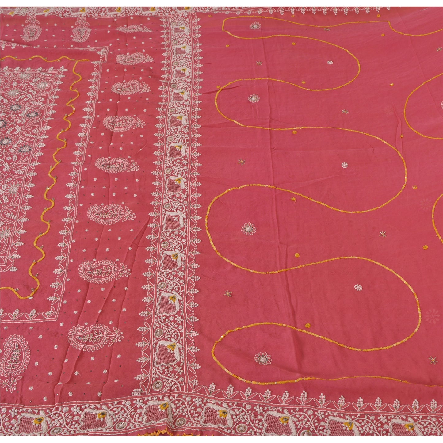 Sanskriti Vintage Pink Sarees Pure Georgette Silk Hand Embroidered Fabric Sari