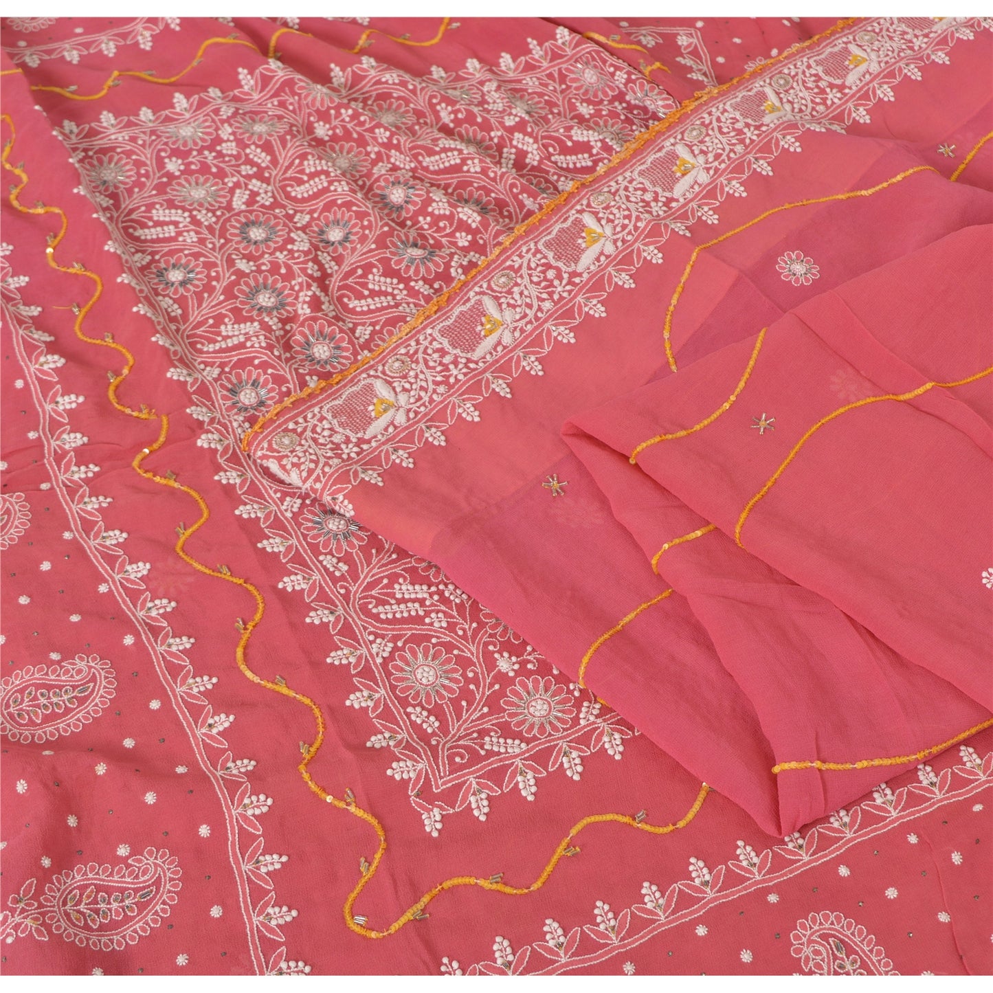 Sanskriti Vintage Pink Sarees Pure Georgette Silk Hand Embroidered Fabric Sari