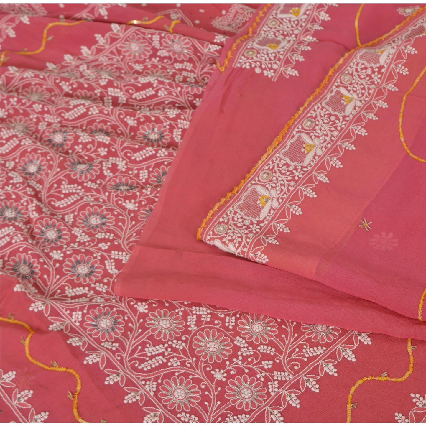 Sanskriti Vintage Pink Sarees Pure Georgette Silk Hand Embroidered Fabric Sari