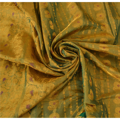 Sanskriti Vintage Yellow Green Sarees Pure Silk Hand Woven Premium Fabric Sari