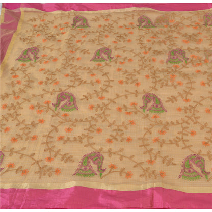 Sanskriti vintage Kotadoria sarees Pure Silk Hand Embroidered Kantha Sari Fabric