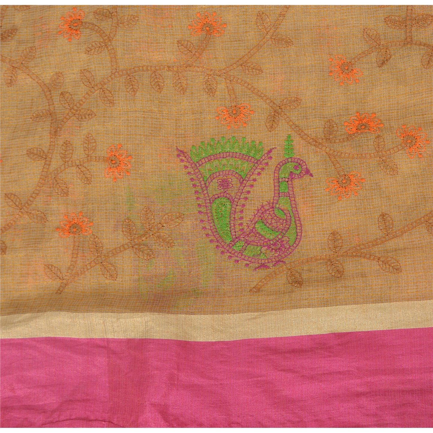 Sanskriti vintage Kotadoria sarees Pure Silk Hand Embroidered Kantha Sari Fabric