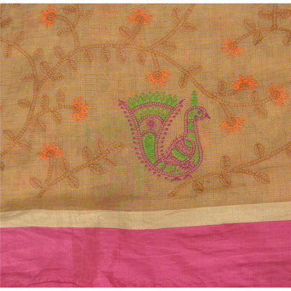 Sanskriti vintage Kotadoria sarees Pure Silk Hand Embroidered Kantha Sari Fabric