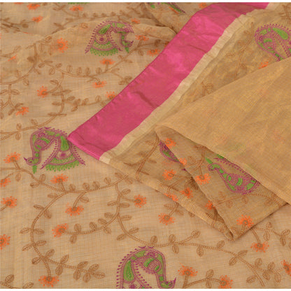 Sanskriti vintage Kotadoria sarees Pure Silk Hand Embroidered Kantha Sari Fabric