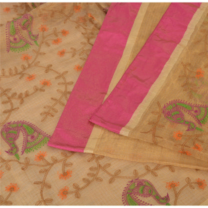 Sanskriti vintage Kotadoria sarees Pure Silk Hand Embroidered Kantha Sari Fabric