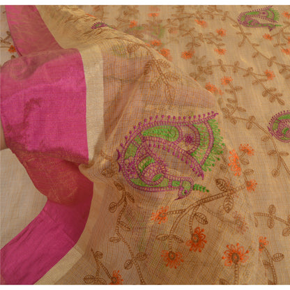 Sanskriti vintage Kotadoria sarees Pure Silk Hand Embroidered Kantha Sari Fabric