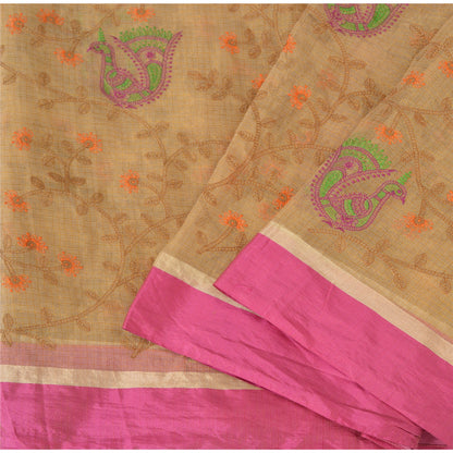 Sanskriti vintage Kotadoria sarees Pure Silk Hand Embroidered Kantha Sari Fabric