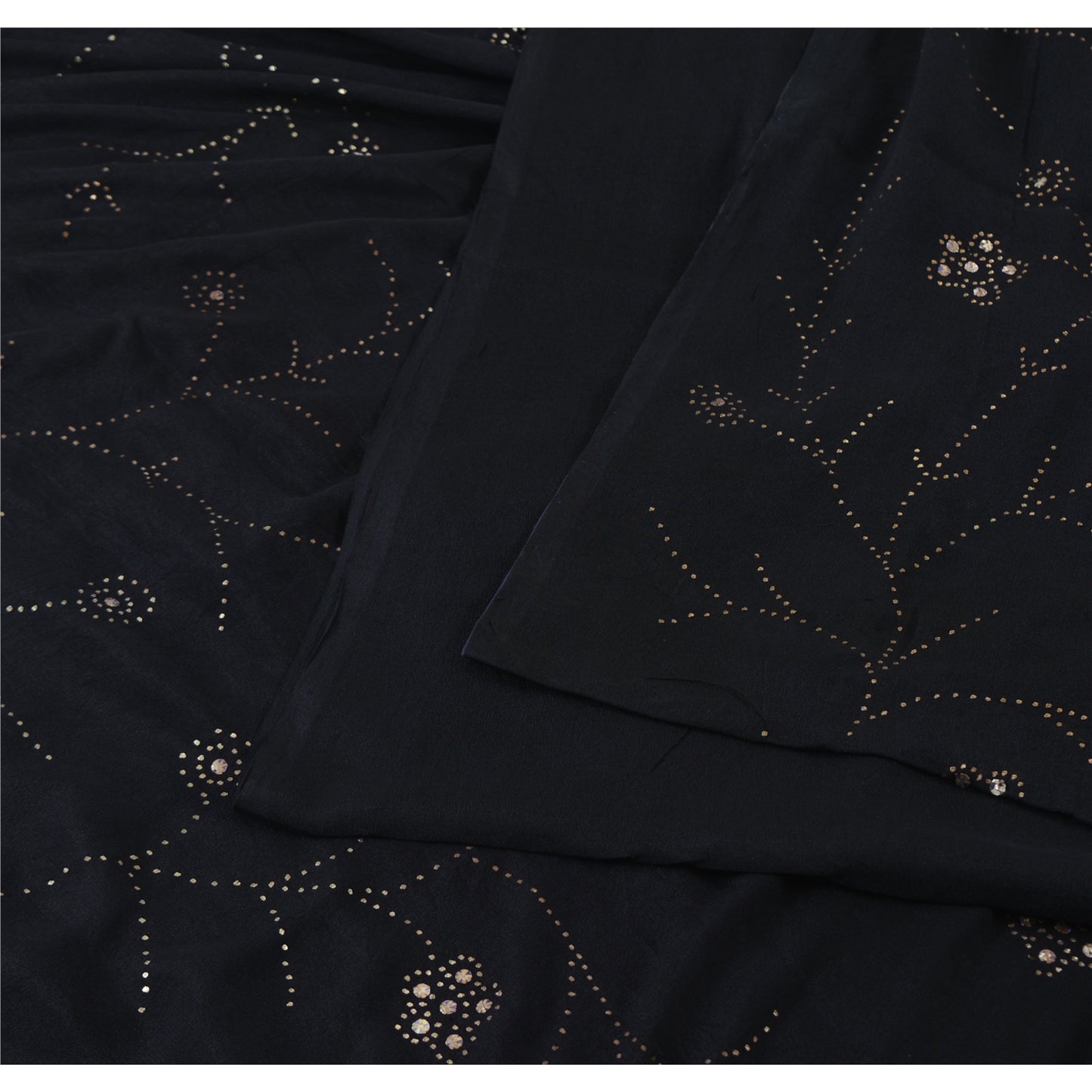 Sanskriti Vintage Black Sarees Pure Crepe Silk Embroidered Sari Premium Fabric