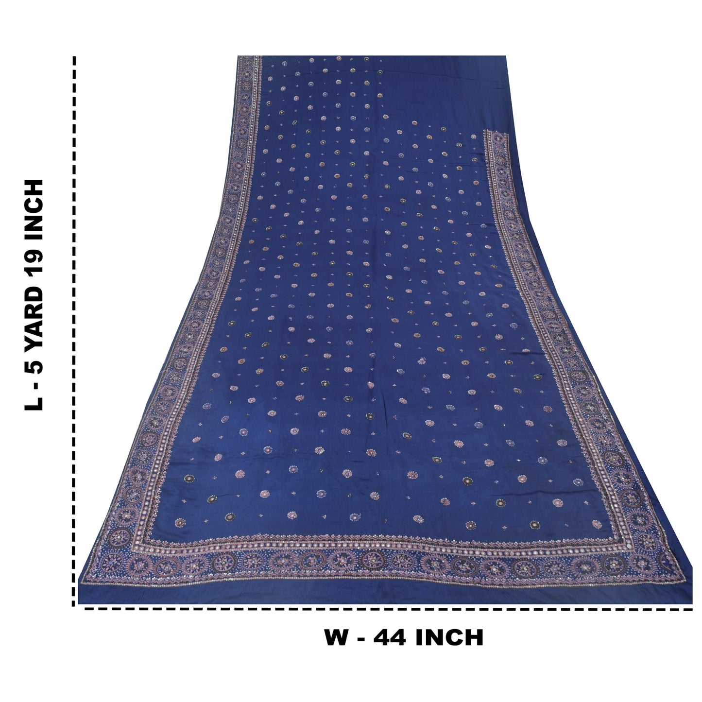 Sanskriti Vintage Blue Sarees Pure Silk Hand Beaded Premium Sari 5ydCraft Fabric