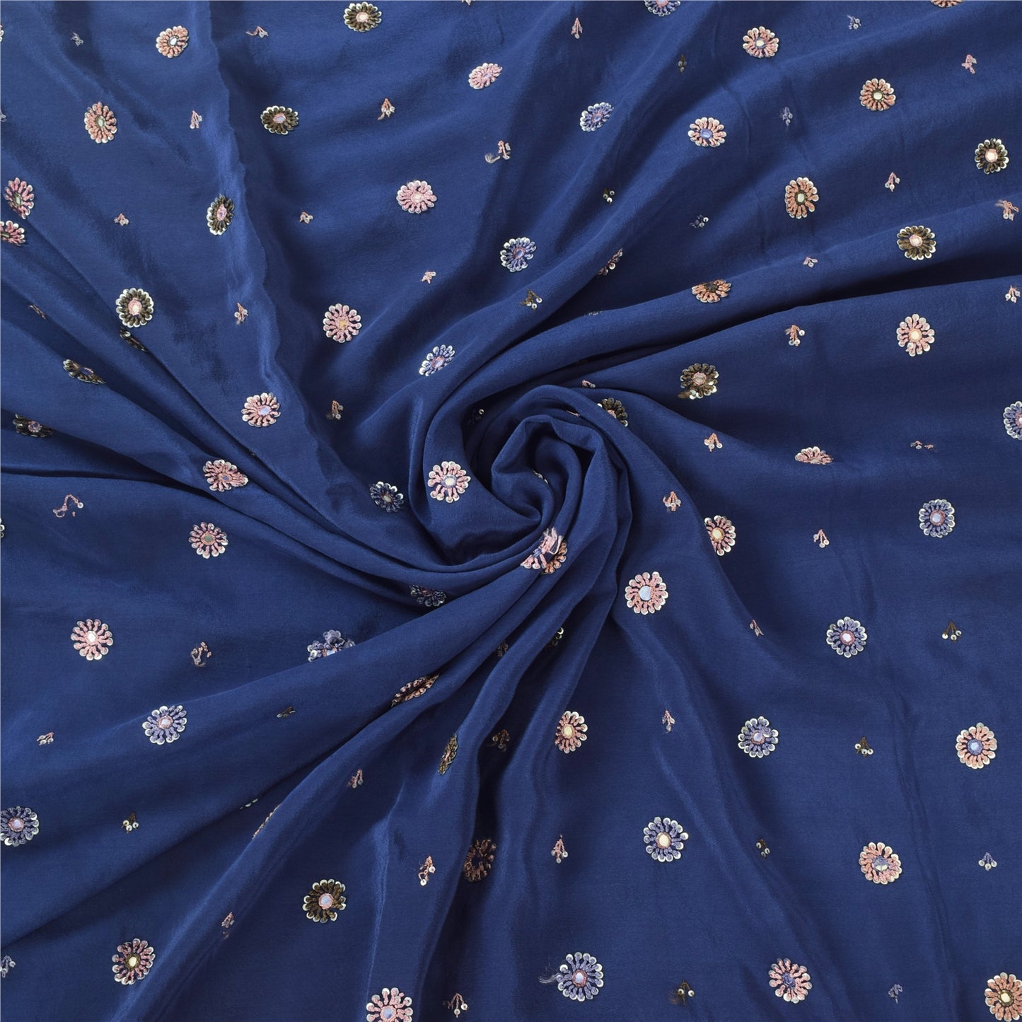 Sanskriti Vintage Blue Sarees Pure Silk Hand Beaded Premium Sari 5ydCraft Fabric