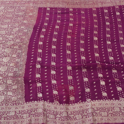 Sanskriti Vintage Purple Sarees Pure Silk Brocade/Banarasi Woven Sari 6yd Fabric