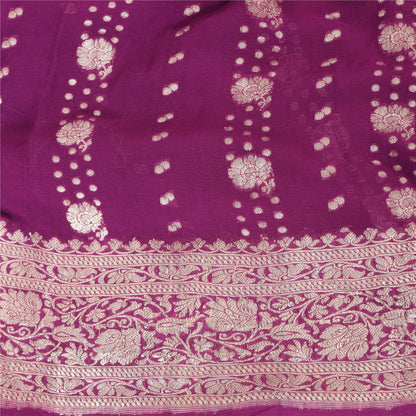 Sanskriti Vintage Purple Sarees Pure Silk Brocade/Banarasi Woven Sari 6yd Fabric