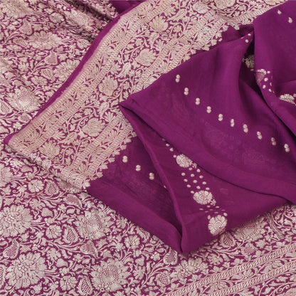 Sanskriti Vintage Purple Sarees Pure Silk Brocade/Banarasi Woven Sari 6yd Fabric