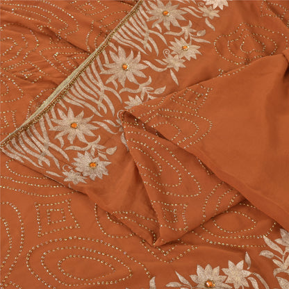 Sanskriti Vintage Rust Sarees Pure Georgette Hand Beaded Premium Sari 5yd Fabric