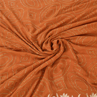 Sanskriti Vintage Rust Sarees Pure Georgette Hand Beaded Premium Sari 5yd Fabric