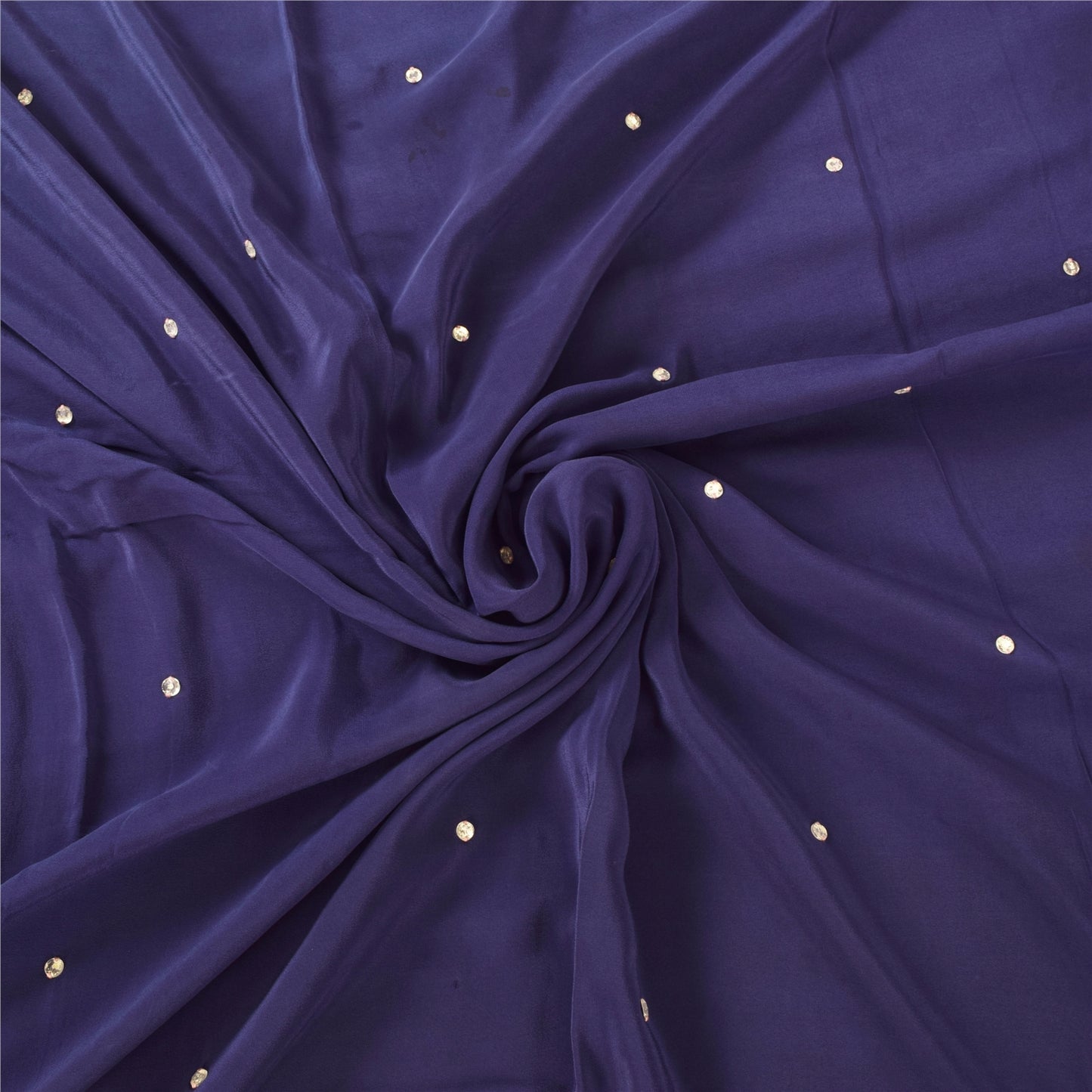 Sanskriti Vintage Blue Sarees Pure Crepe Silk Embroidered Sari 5yd Craft Fabric