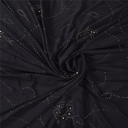 Sanskriti Vintage Indian Black Sarees Art Silk Mukiesh Premium Sari Craft Fabric