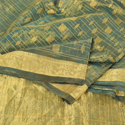 Sanskriti Vintage Green Sarees Pure Silk Brocade Woven Premium Sari Craft Fabric