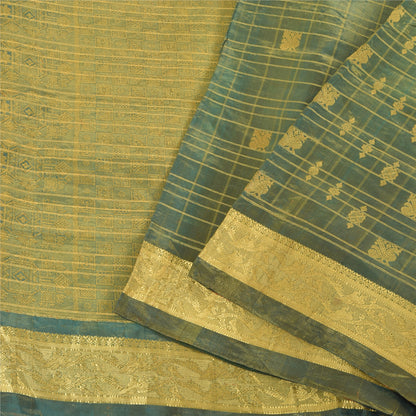 Sanskriti Vintage Green Sarees Pure Silk Brocade Woven Premium Sari Craft Fabric