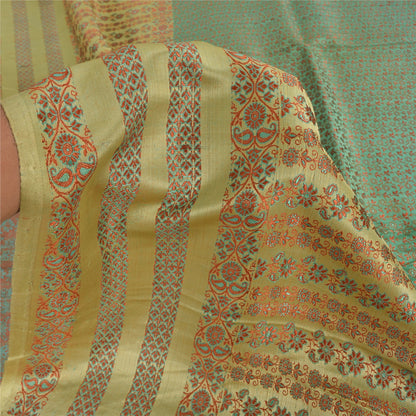 Sanskriti Vintage Green/Yellow Sarees Pure Silk Woven Premium Sari Craft Fabric