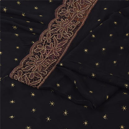 Sanskriti Vintage Black Sarees Pure Georgette Hand Beaded Ethnic Sari 5yd Fabric