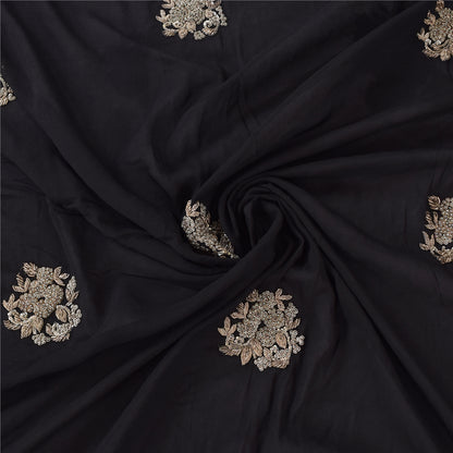 Sanskriti Vintage Indian Black Sarees Net Hand Beaded Premium Sari Craft Fabric