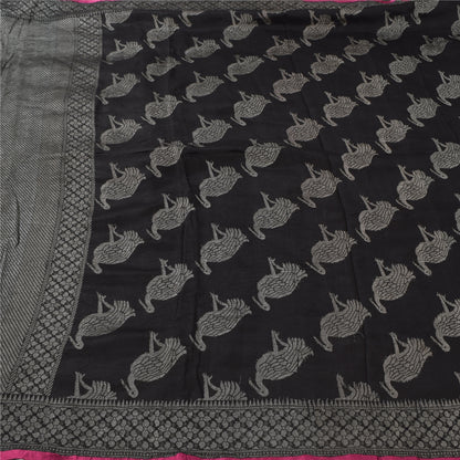 Sanskriti Vintage Indian Black Sarees Pure Silk Woven Ethnic Sari Craft Fabric