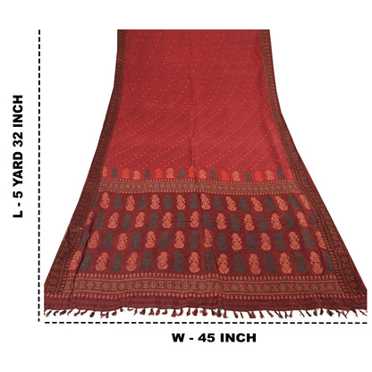 Sanskriti Vintage Dark Red Sarees Pure Silk Woven Premium Sari 5yd Craft Fabric