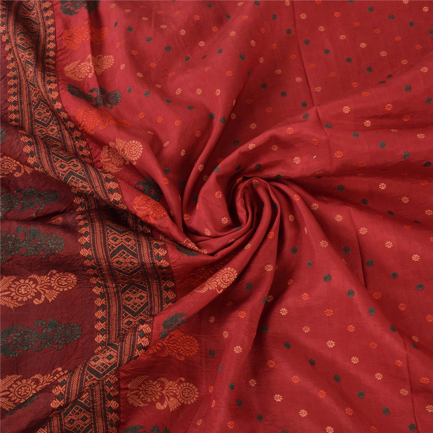 Sanskriti Vintage Dark Red Sarees Pure Silk Woven Premium Sari 5yd Craft Fabric