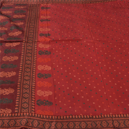 Sanskriti Vintage Dark Red Sarees Pure Silk Woven Premium Sari 5yd Craft Fabric