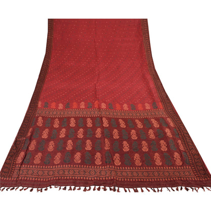 Sanskriti Vintage Dark Red Sarees Pure Silk Woven Premium Sari 5yd Craft Fabric