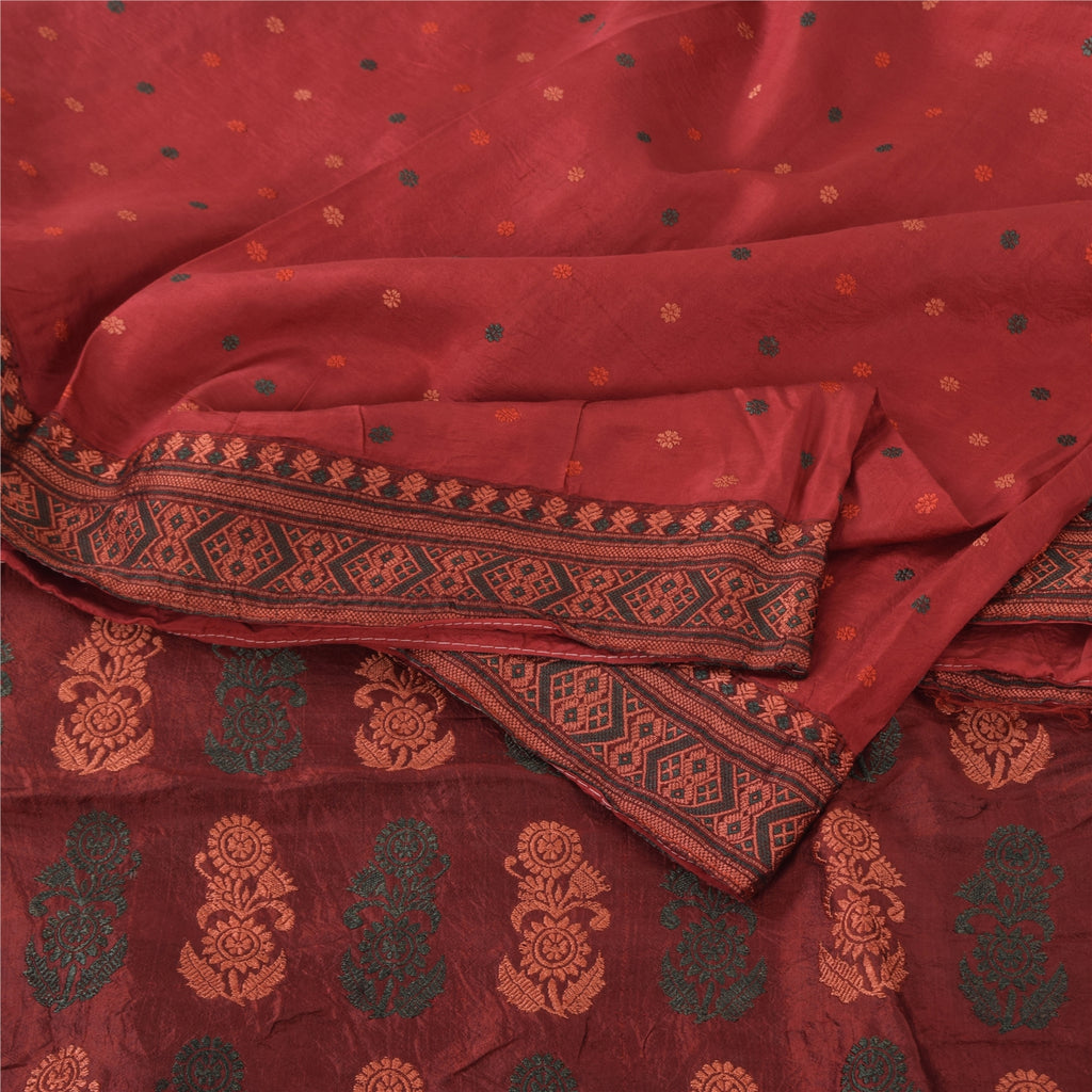 Sanskriti Vintage Dark Red Sarees Pure Silk Woven Premium Sari 5yd Craft Fabric