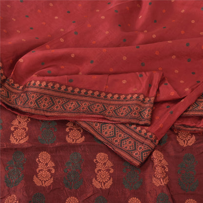 Sanskriti Vintage Dark Red Sarees Pure Silk Woven Premium Sari 5yd Craft Fabric