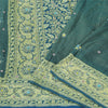 Sanskriti Vintage Green Sarees Pure Silk Hand Beaded Premium Sari Craft Fabric