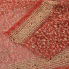 Sanskriti Vintage Red Sarees Net Mesh Hand Beaded Premium Sari 6yd Craft Fabric