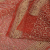 Sanskriti Vintage Red Sarees Net Mesh Hand Beaded Premium Sari 6yd Craft Fabric