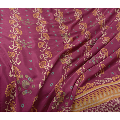 Sanskriti Vintage Purple Sarees Moss Crepe Floral Printed Craft Fabric Sari