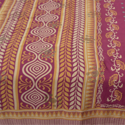 Sanskriti Vintage Purple Sarees Moss Crepe Floral Printed Craft Fabric Sari