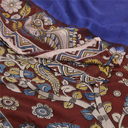 Sanskriti Vintage Sarees Peacock Hand-Block Kalamkari Pure Cotton Sari Fabric