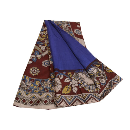 Sanskriti Vintage Sarees Peacock Hand-Block Kalamkari Pure Cotton Sari Fabric