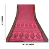 Sanskriti Vintage Sarees Pink/Black Block Print Zari Work PureCotton Sari Fabric