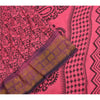 Sanskriti Vintage Sarees Pink/Black Block Print Zari Work PureCotton Sari Fabric