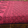 Sanskriti Vintage Sarees Pink/Black Block Print Zari Work PureCotton Sari Fabric