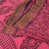 Sanskriti Vintage Sarees Pink/Black Block Print Zari Work PureCotton Sari Fabric