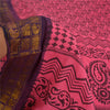 Sanskriti Vintage Sarees Pink/Black Block Print Zari Work PureCotton Sari Fabric