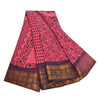 Sanskriti Vintage Sarees Pink/Black Block Print Zari Work PureCotton Sari Fabric