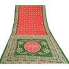 Sanskriti Vintage Sarees Red/Green Bandhani/Batik Print Pure Cotton Sari Fabric